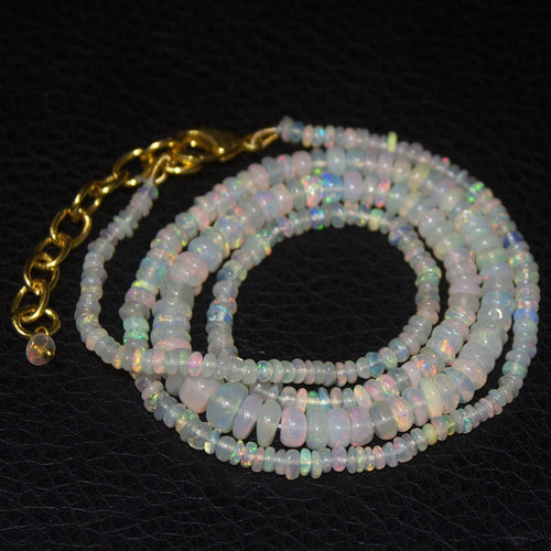 Natural Ethiopian Welo Opal Gold Plated Smooth Rondelle Necklace 2mm 6mm 20