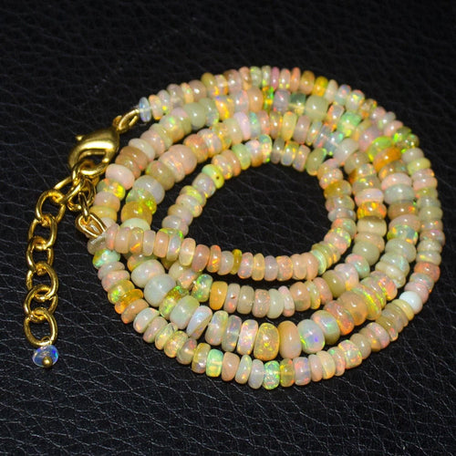 Natural Ethiopian Welo Opal Gold Plated Smooth Rondelle Necklace 3.5mm 5mm 19