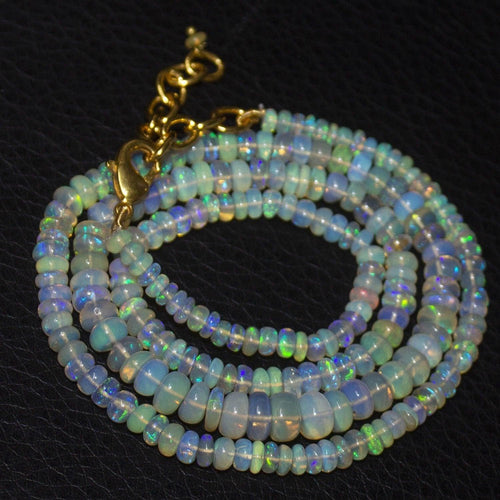 Natural Ethiopian Welo Opal Gold Plated Smooth Rondelle Necklace 3.5mm 6mm 21