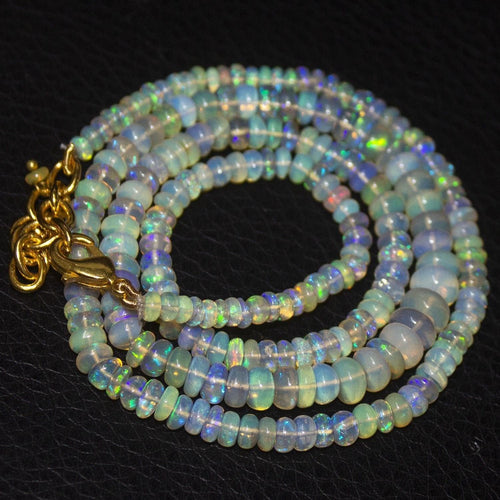 Natural Ethiopian Welo Opal Gold Plated Smooth Rondelle Necklace 3.5mm 6mm 21