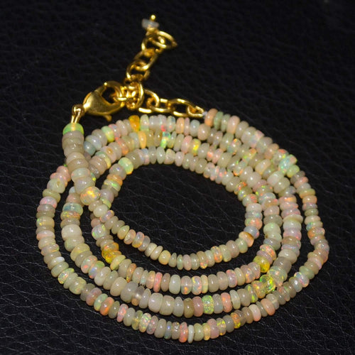 Natural Ethiopian Welo Opal Gold Plated Smooth Rondelle Necklace 3mm 3.5mm 20
