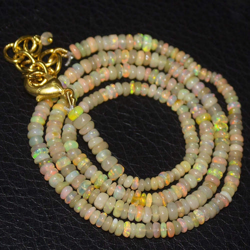 Natural Ethiopian Welo Opal Gold Plated Smooth Rondelle Necklace 3mm 3.5mm 20