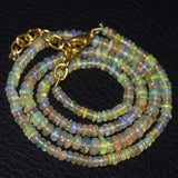 Natural Ethiopian Welo Opal Gold Plated Smooth Rondelle Necklace 3mm 5.5mm 19