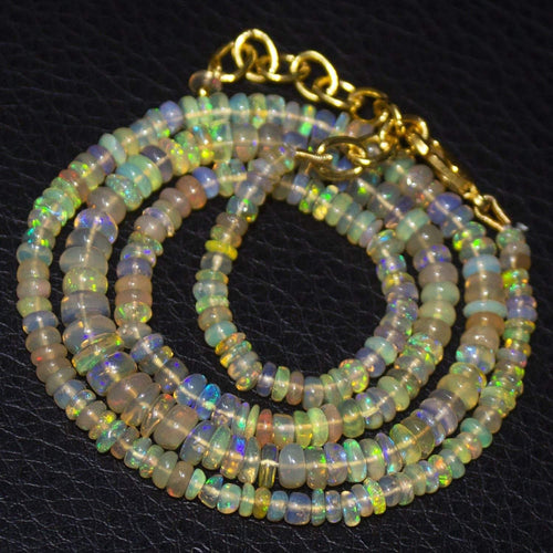 Natural Ethiopian Welo Opal Gold Plated Smooth Rondelle Necklace 3mm 5.5mm 19