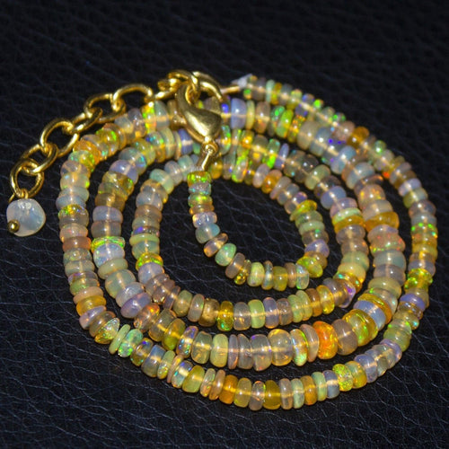 Natural Ethiopian Welo Opal Gold Plated Smooth Rondelle Necklace 3mm 5mm 17