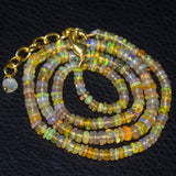 Natural Ethiopian Welo Opal Gold Plated Smooth Rondelle Necklace 3mm 5mm 17
