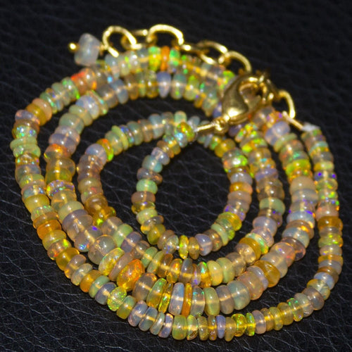 Natural Ethiopian Welo Opal Gold Plated Smooth Rondelle Necklace 3mm 5mm 17