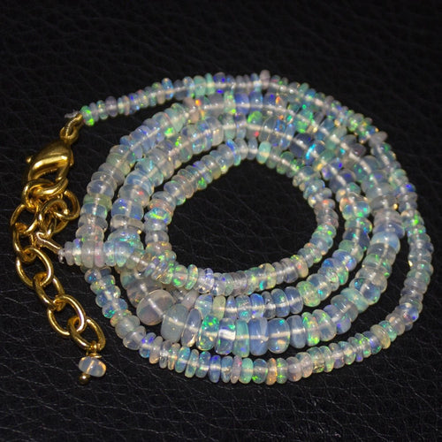 Natural Ethiopian Welo Opal Gold Plated Smooth Rondelle Necklace 3mm 5mm 18.15