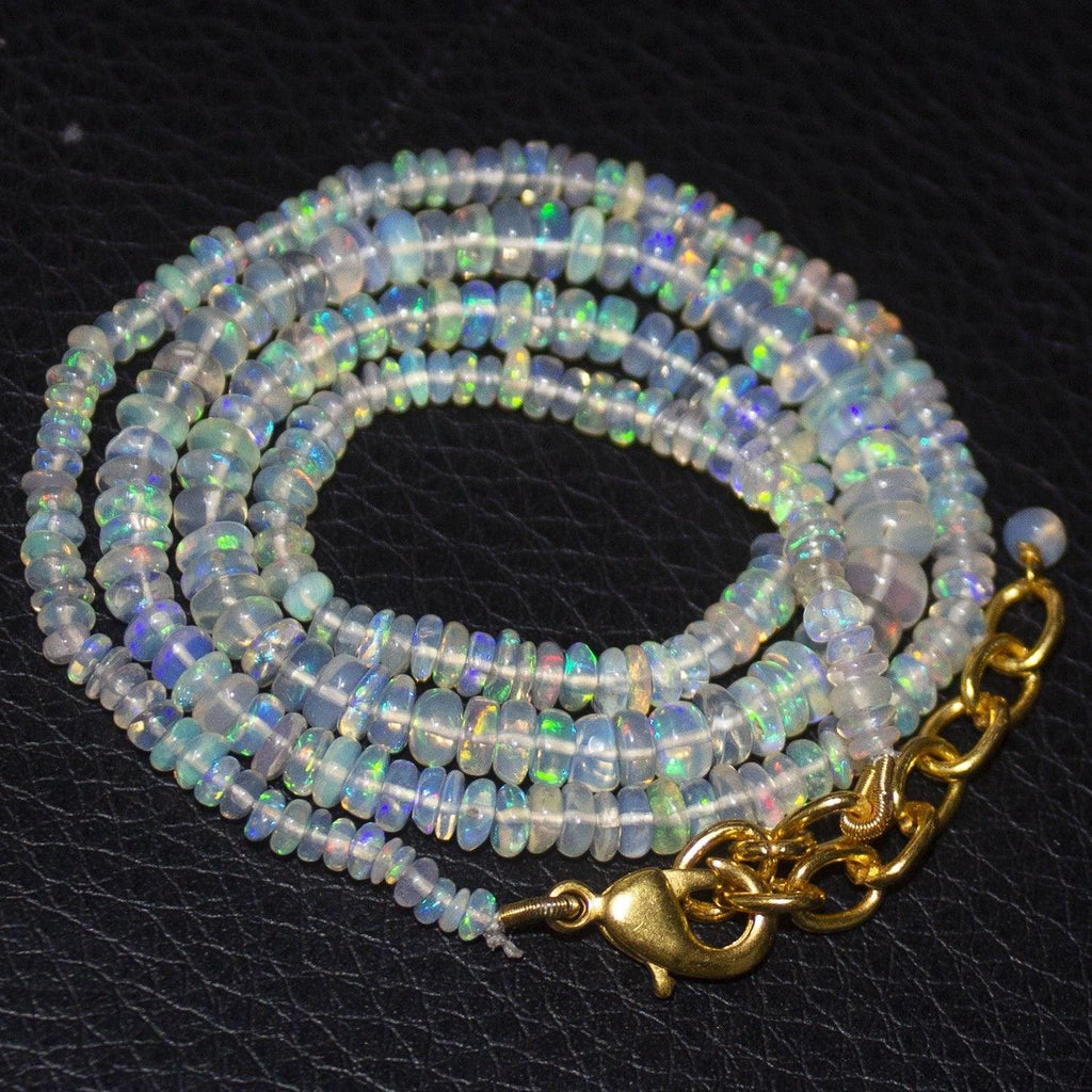 Natural Ethiopian Welo Opal Gold Plated Smooth Rondelle Necklace 3mm 5mm 18.15" - Jalvi & Co.