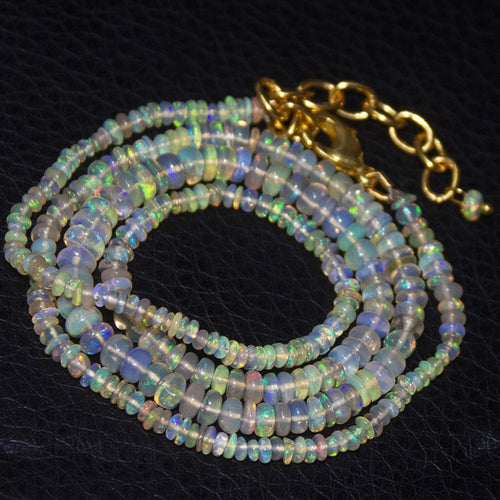 Natural Ethiopian Welo Opal Gold Plated Smooth Rondelle Necklace 3mm 5mm 19