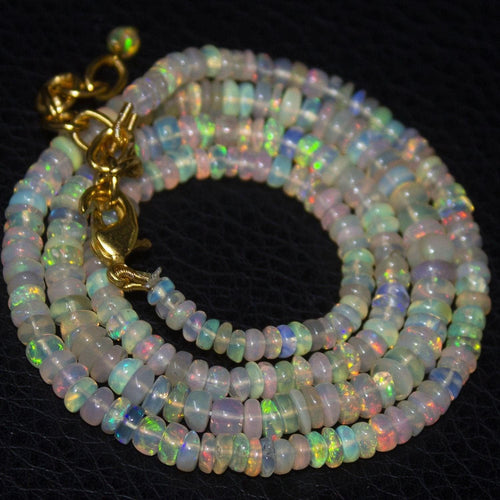 Natural Ethiopian Welo Opal Gold Plated Smooth Rondelle Necklace 3mm 5mm 19