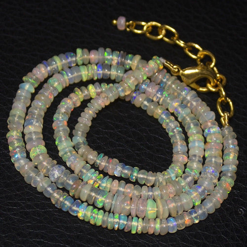 Natural Ethiopian Welo Opal Gold Plated Smooth Rondelle Necklace 3mm 5mm 19.15