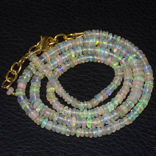 Natural Ethiopian Welo Opal Gold Plated Smooth Rondelle Necklace 3mm 5mm 19.15