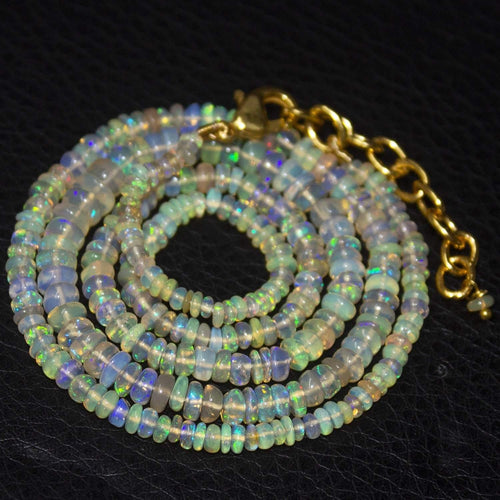 Natural Ethiopian Welo Opal Gold Plated Smooth Rondelle Necklace 3mm 5mm 19.5