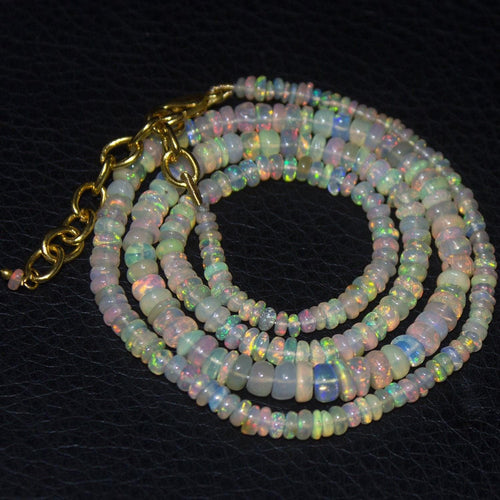 Natural Ethiopian Welo Opal Gold Plated Smooth Rondelle Necklace 3mm 5mm 19.5
