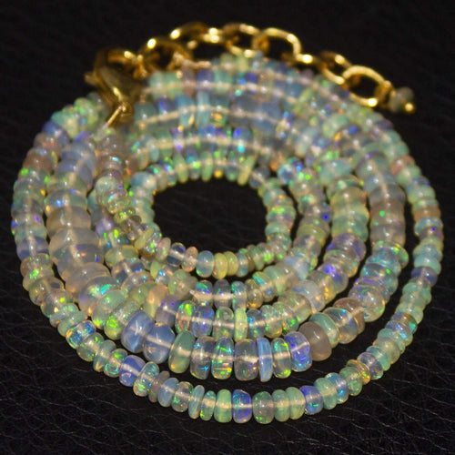 Natural Ethiopian Welo Opal Gold Plated Smooth Rondelle Necklace 3mm 5mm 19.5
