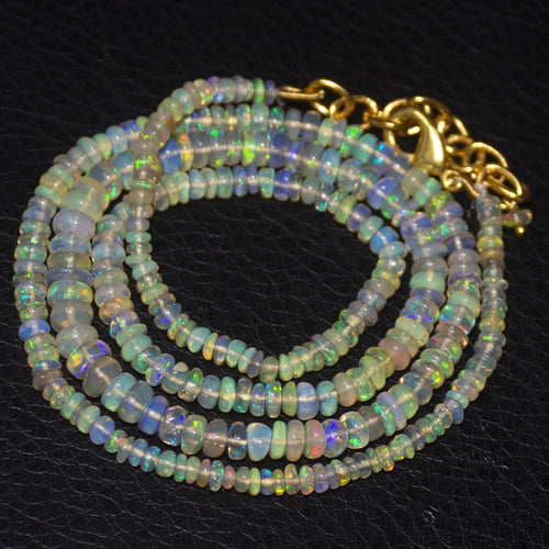 Natural Ethiopian Welo Opal Gold Plated Smooth Rondelle Necklace 3mm 5mm 20