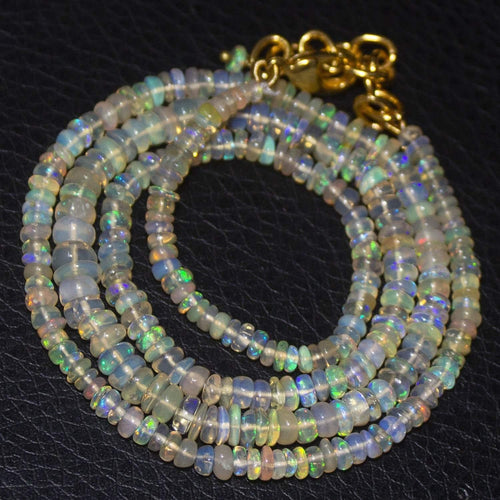 Natural Ethiopian Welo Opal Gold Plated Smooth Rondelle Necklace 3mm 5mm 20