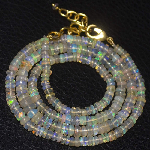 Natural Ethiopian Welo Opal Gold Plated Smooth Rondelle Necklace 3mm 5mm 20