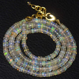 Natural Ethiopian Welo Opal Gold Plated Smooth Rondelle Necklace 3mm 5mm 20