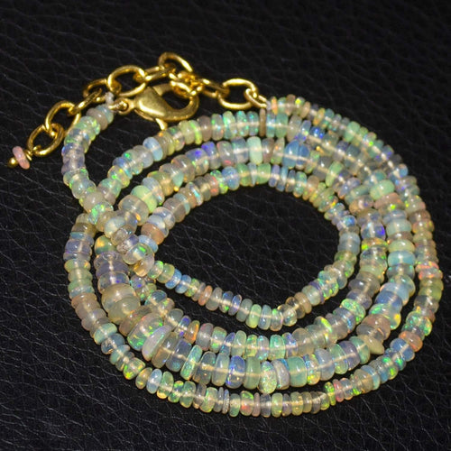 Natural Ethiopian Welo Opal Gold Plated Smooth Rondelle Necklace 3mm 5mm 20