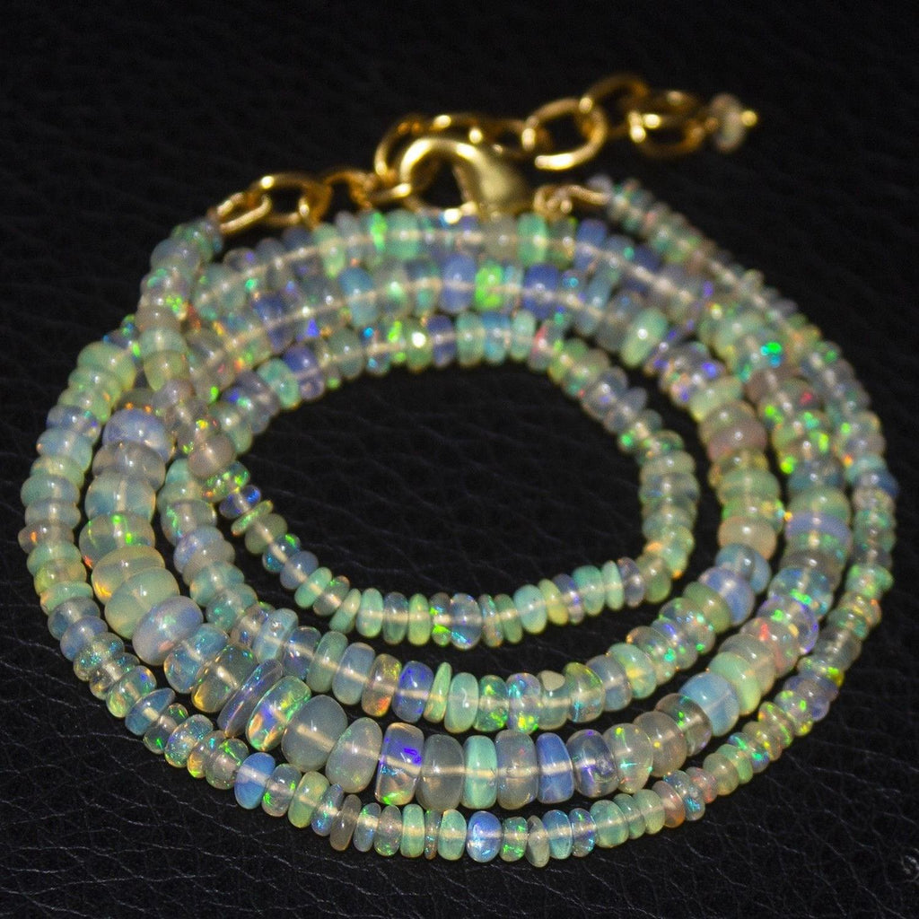Natural Ethiopian Welo Opal Gold Plated Smooth Rondelle Necklace 3mm 5mm 20" - Jalvi & Co.