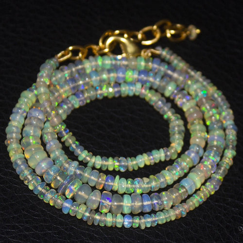 Natural Ethiopian Welo Opal Gold Plated Smooth Rondelle Necklace 3mm 5mm 20