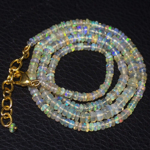 Natural Ethiopian Welo Opal Gold Plated Smooth Rondelle Necklace 3mm 5mm 20