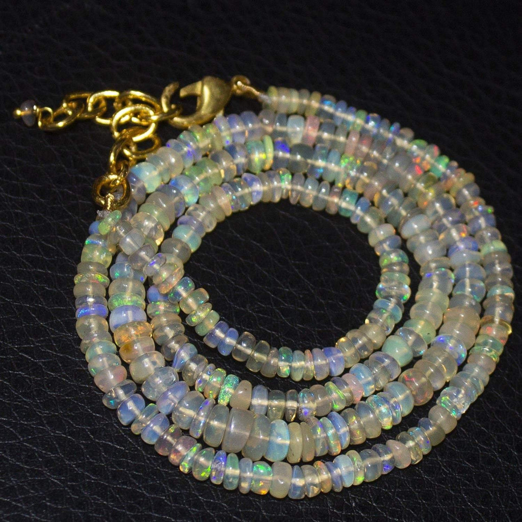 Natural Ethiopian Welo Opal Gold Plated Smooth Rondelle Necklace 3mm 5mm 20" - Jalvi & Co.