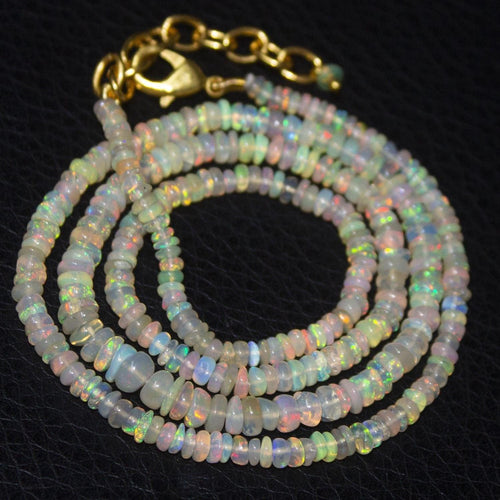 Natural Ethiopian Welo Opal Gold Plated Smooth Rondelle Necklace 3mm 5mm 20