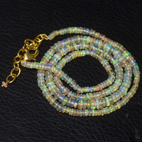 Natural Ethiopian Welo Opal Gold Plated Smooth Rondelle Necklace 3mm 5mm 20