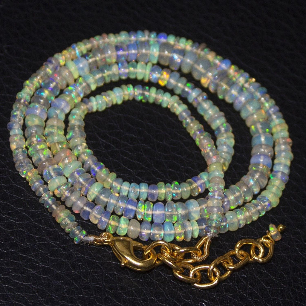 Natural Ethiopian Welo Opal Gold Plated Smooth Rondelle Necklace 3mm 5mm 20" - Jalvi & Co.