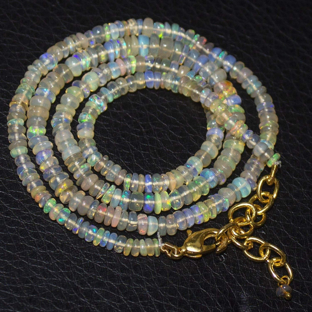 Natural Ethiopian Welo Opal Gold Plated Smooth Rondelle Necklace 3mm 5mm 20" - Jalvi & Co.