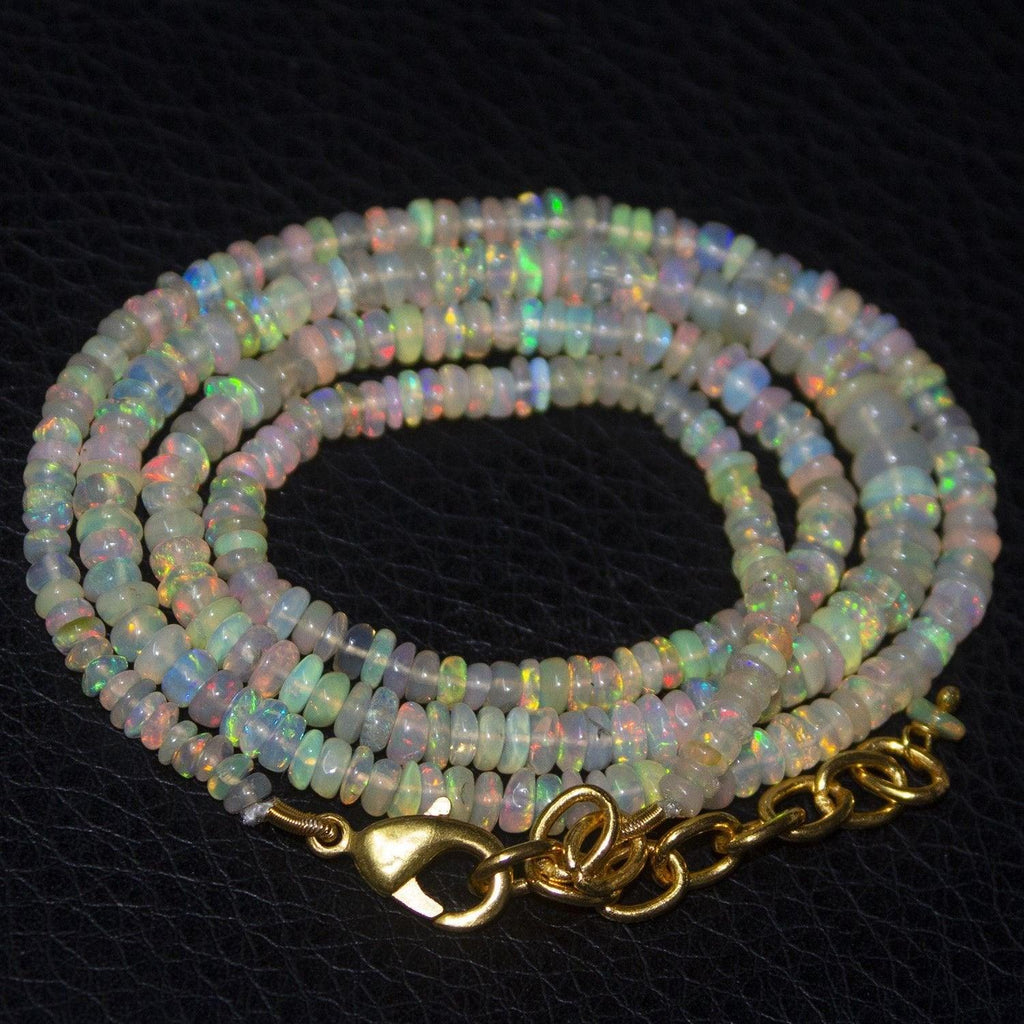 Natural Ethiopian Welo Opal Gold Plated Smooth Rondelle Necklace 3mm 5mm 20" - Jalvi & Co.