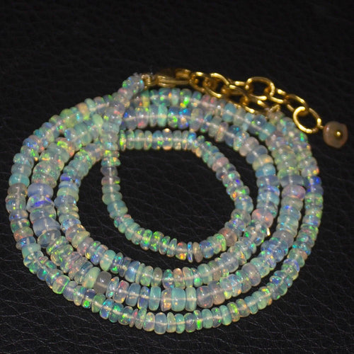 Natural Ethiopian Welo Opal Gold Plated Smooth Rondelle Necklace 3mm 5mm 20.5