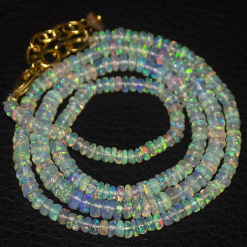 Natural Ethiopian Welo Opal Gold Plated Smooth Rondelle Necklace 3mm 5mm 20.5