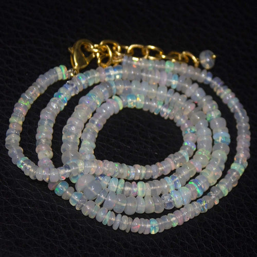 Natural Ethiopian Welo Opal Gold Plated Smooth Rondelle Necklace 3mm 5mm 21