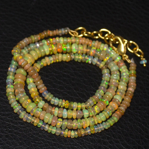 Natural Ethiopian Welo Opal Gold Plated Smooth Rondelle Necklace 3mm 5mm 21