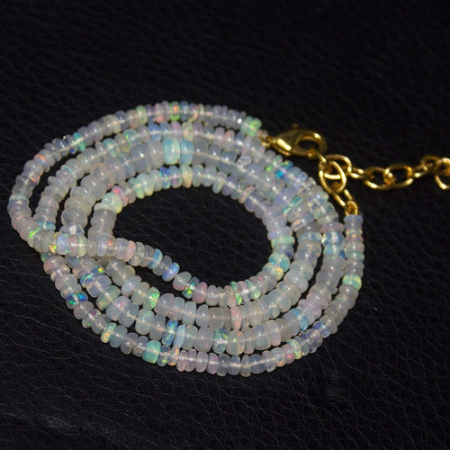 Natural Ethiopian Welo Opal Gold Plated Smooth Rondelle Necklace 3mm 5mm 21