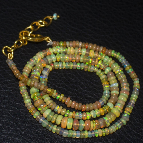 Natural Ethiopian Welo Opal Gold Plated Smooth Rondelle Necklace 3mm 5mm 21