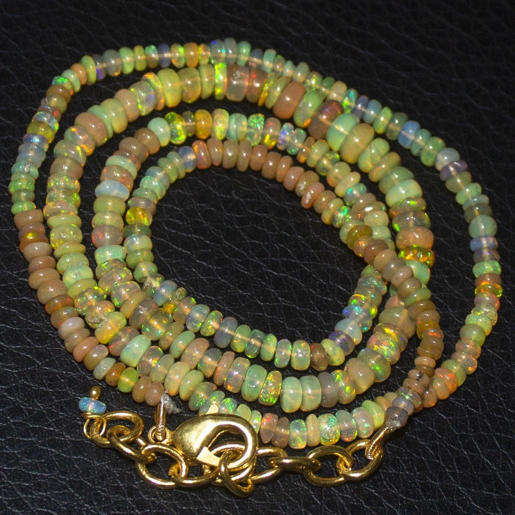 Natural Ethiopian Welo Opal Gold Plated Smooth Rondelle Necklace 3mm 5mm 21" - Jalvi & Co.