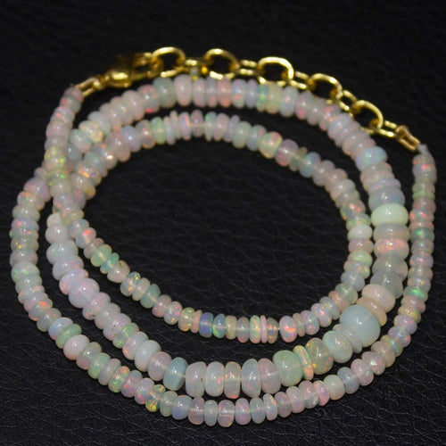Natural Ethiopian Welo Opal Gold Plated Smooth Rondelle Necklace 3mm 6mm 18