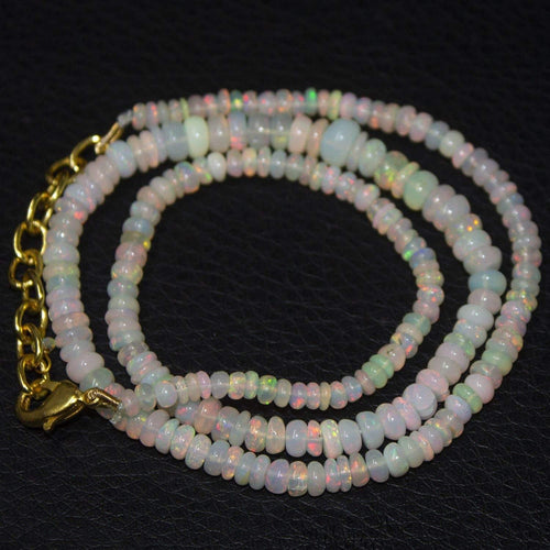 Natural Ethiopian Welo Opal Gold Plated Smooth Rondelle Necklace 3mm 6mm 18
