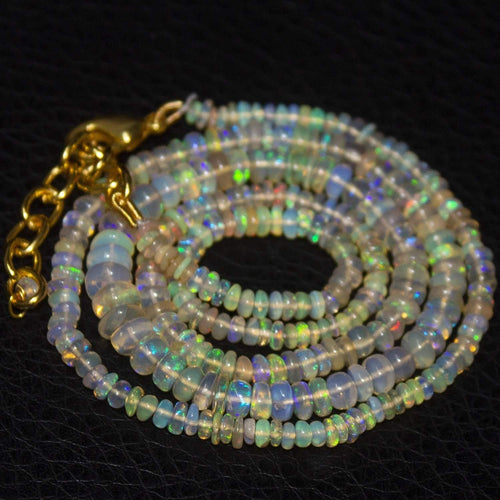 Natural Ethiopian Welo Opal Gold Plated Smooth Rondelle Necklace 5mm 2mm 19.5