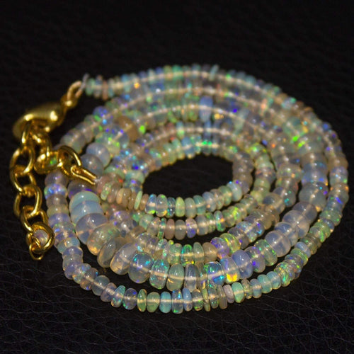 Natural Ethiopian Welo Opal Gold Plated Smooth Rondelle Necklace 5mm 2mm 19.5