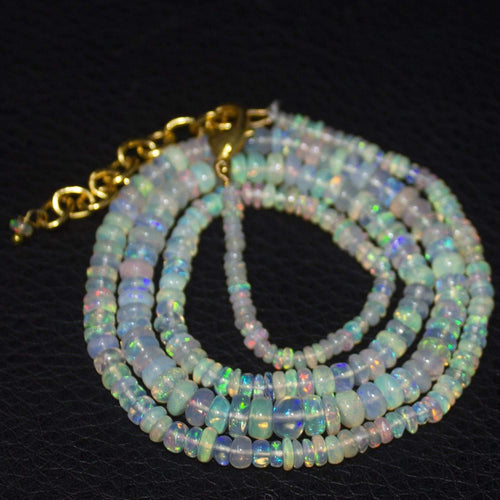 Natural Ethiopian Welo Opal Gold Plated Smooth Rondelle Necklace 5mm 2mm 20.5