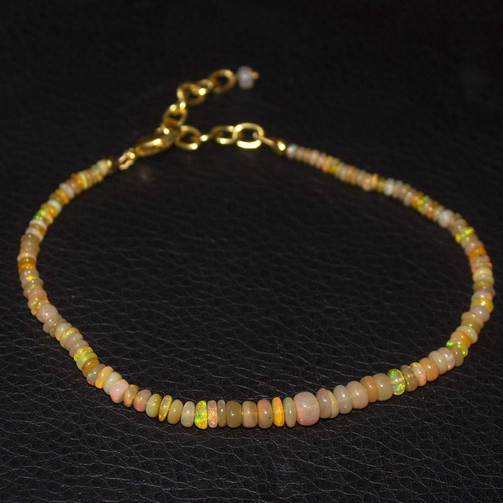 Natural Ethiopian Welo Opal Gold Plated Smooth Rondelle Necklace 5mm 3mm 10" - Jalvi & Co.