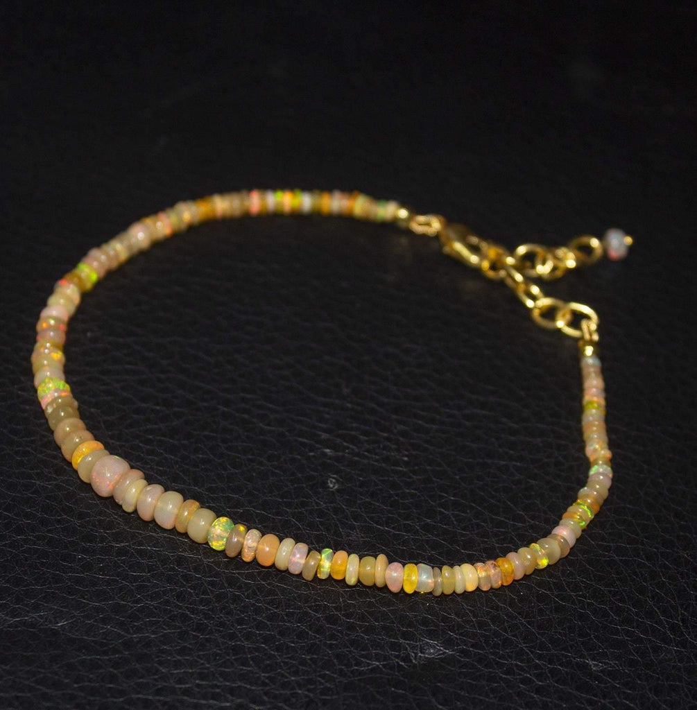 Natural Ethiopian Welo Opal Gold Plated Smooth Rondelle Necklace 5mm 3mm 10" - Jalvi & Co.