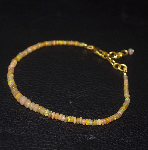 Natural Ethiopian Welo Opal Gold Plated Smooth Rondelle Necklace 5mm 3mm 10