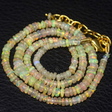 Natural Ethiopian Welo Opal Gold Plated Smooth Rondelle Necklace 5mm 3mm 16.5